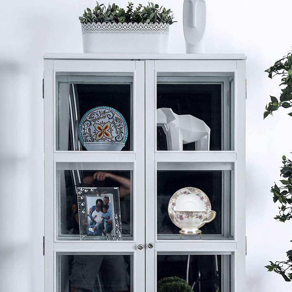 HOHIYA 6 Piece Tea Cup and Saucer Display Stands Heavy-Duty Metal Teacup and Plate Holder for China Cabinets Elegant Porcelain Showcase Rack Gold